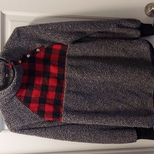 Cute Woman's Winter Top -- Gray with a touch of lumberjack!